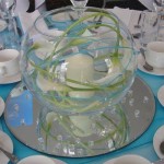 fish bowl with callas